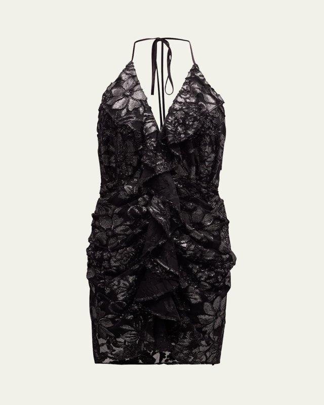 Hackett Backless Metallic Jacquard Mini Dress